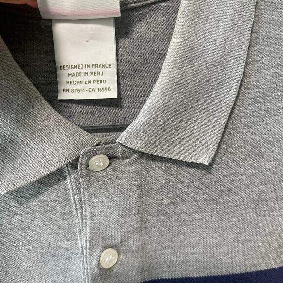 Lacoste Men's Short Sleeve Polo Shirt LF Gray Peach and Navy Stripe Size 7 XXL - Picture 4 of 7
